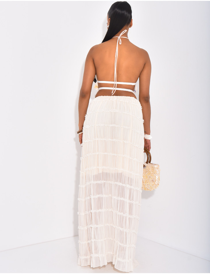 Ensemble croptop dos nu et jupe taille haute froncée