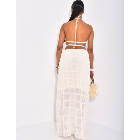Ensemble croptop dos nu et jupe taille haute froncée