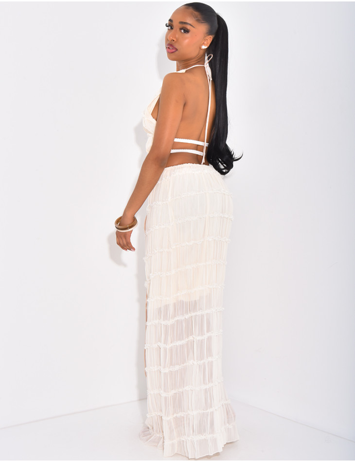 Ensemble croptop dos nu et jupe taille haute froncée
