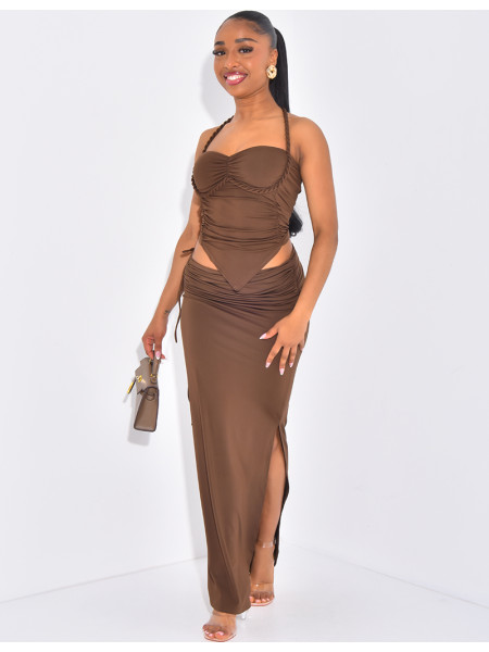 Set aus Rock mit geflochtenen Seilträgern und gerafftem Oberteil