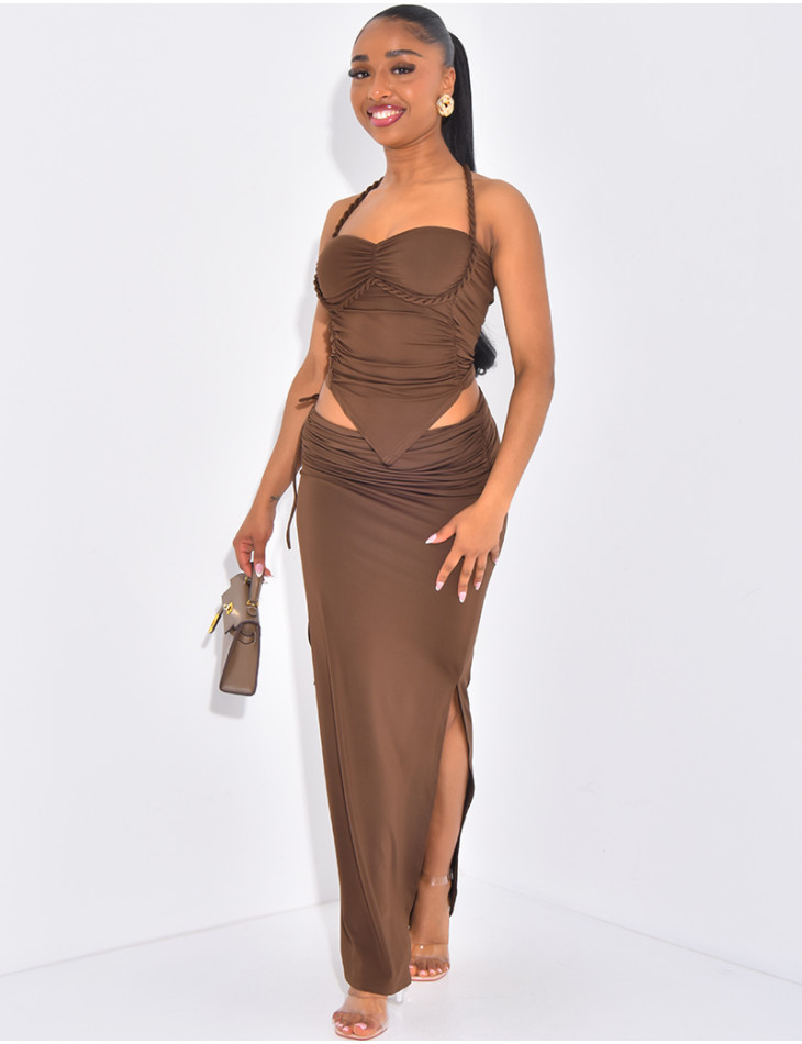 Set aus Rock mit geflochtenen Seilträgern und gerafftem Oberteil