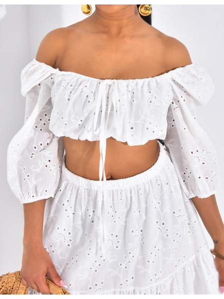 Set aus langem Rock und besticktem Crop-Top aus Baumwolle