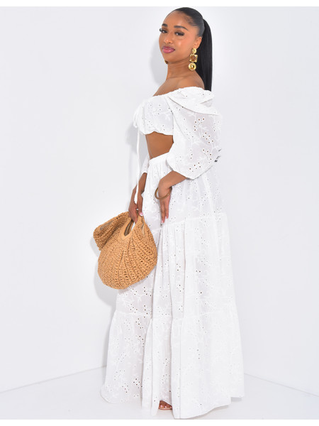 Set aus langem Rock und besticktem Crop-Top aus Baumwolle