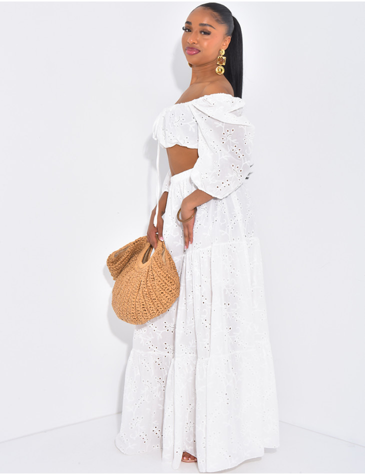 Set aus langem Rock und besticktem Crop-Top aus Baumwolle