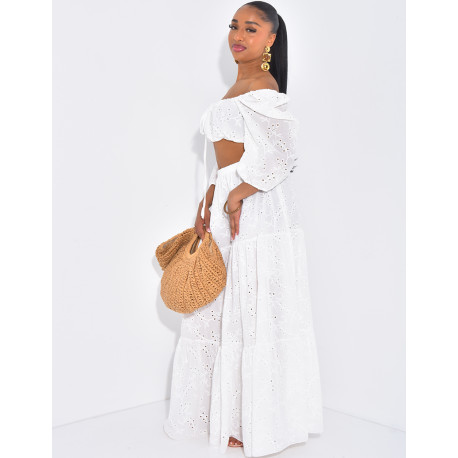 Set aus langem Rock und besticktem Crop-Top aus Baumwolle