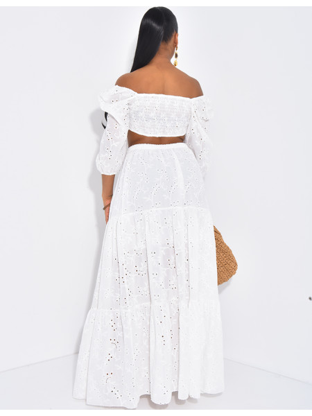 Set aus langem Rock und besticktem Crop-Top aus Baumwolle