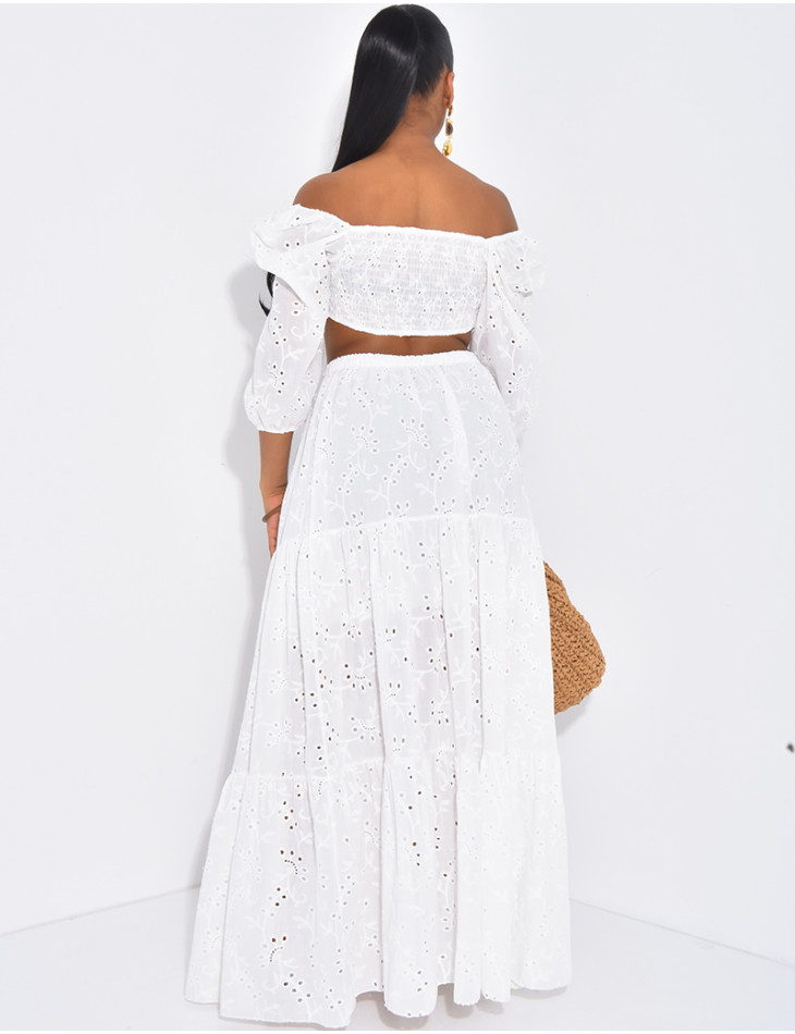 Set aus langem Rock und besticktem Crop-Top aus Baumwolle