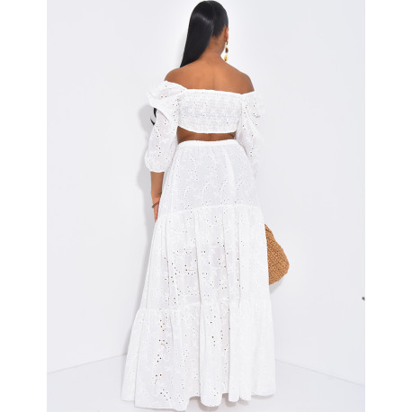 Set aus langem Rock und besticktem Crop-Top aus Baumwolle