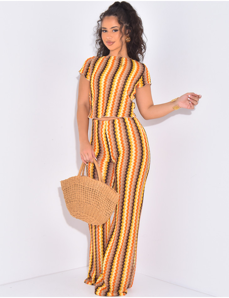 Ensemble pantalon and top en crochet multicolore