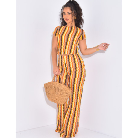 Ensemble pantalon and top en crochet multicolore
