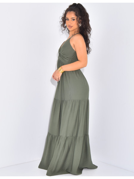 Robe longue effet lin à fines bretelles