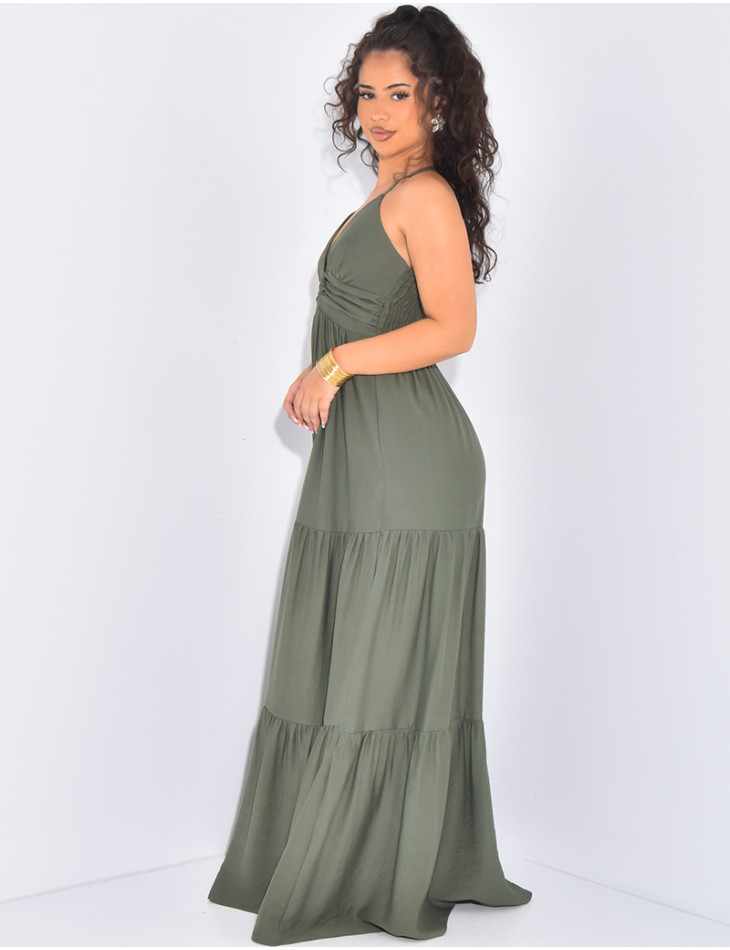 Robe longue effet lin à fines bretelles