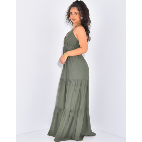 Robe longue effet lin à fines bretelles