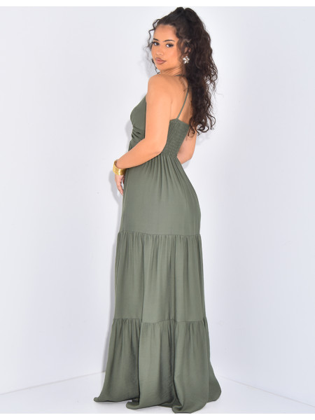 Robe longue effet lin à fines bretelles