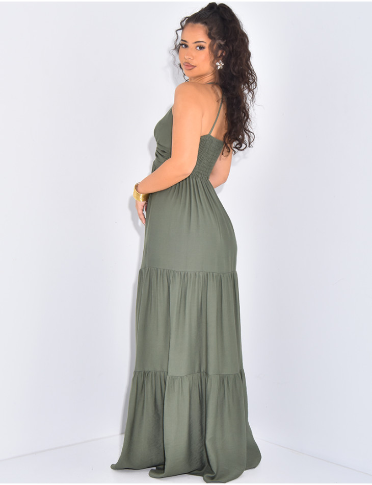 Robe longue effet lin à fines bretelles