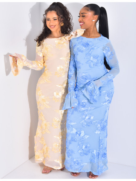 Langärmliges Kleid mit Blumendruck