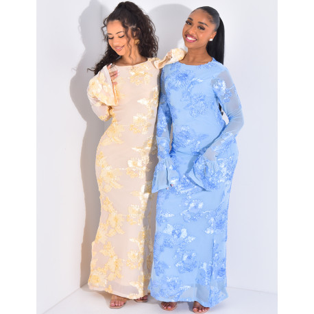 Long-sleeved floral print maxi dress