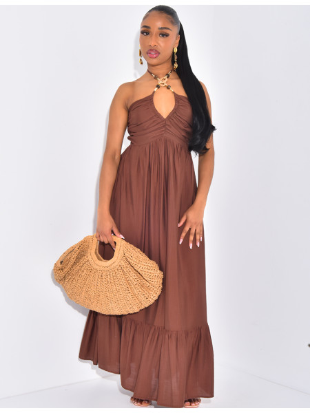 Robe longue évasée à collier intégré