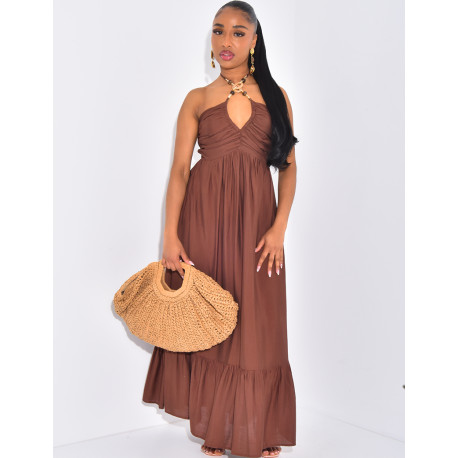 Robe longue évasée à collier intégré
