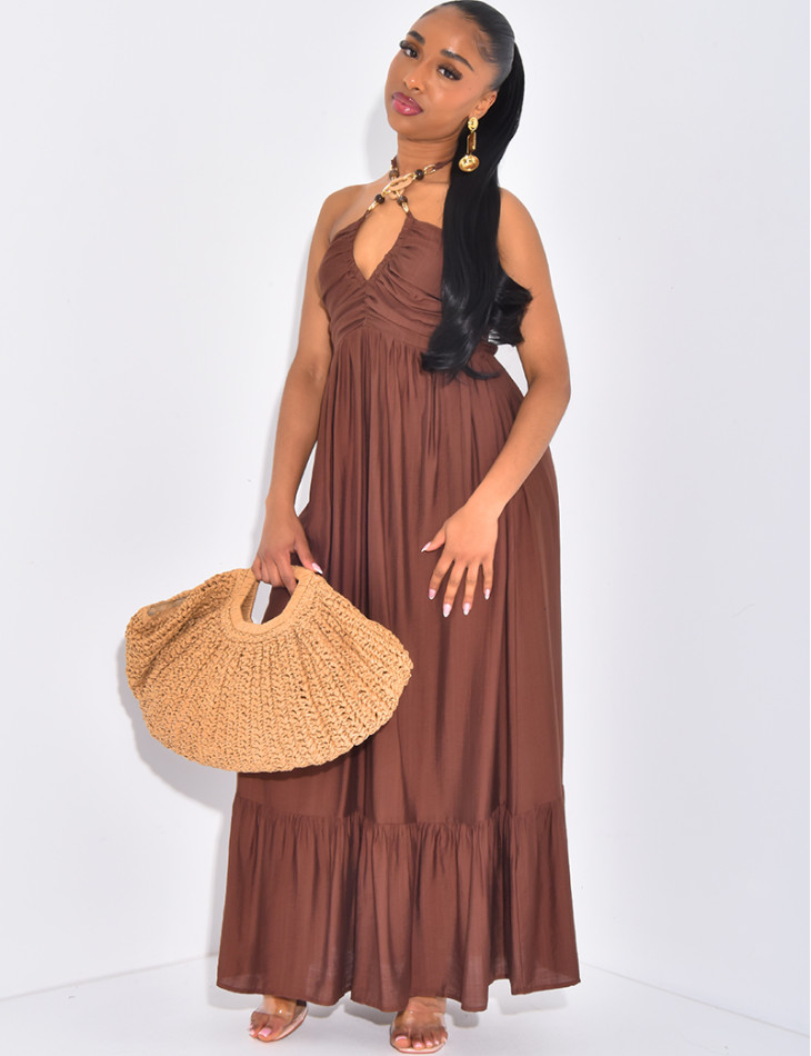 Robe longue évasée à collier intégré