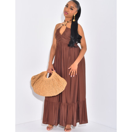 Robe longue évasée à collier intégré