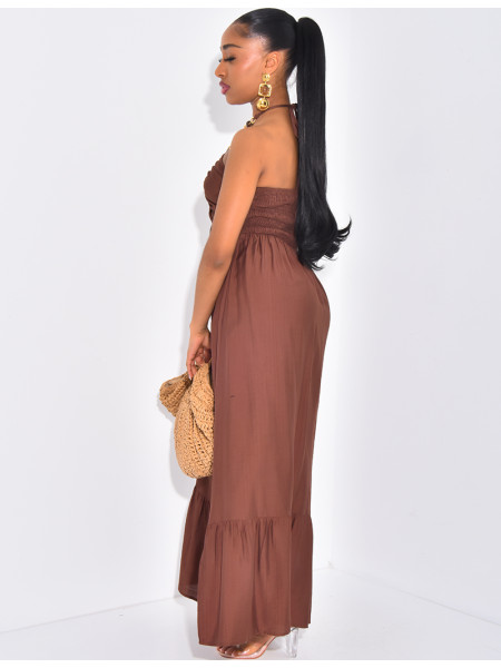 Robe longue évasée à collier intégré