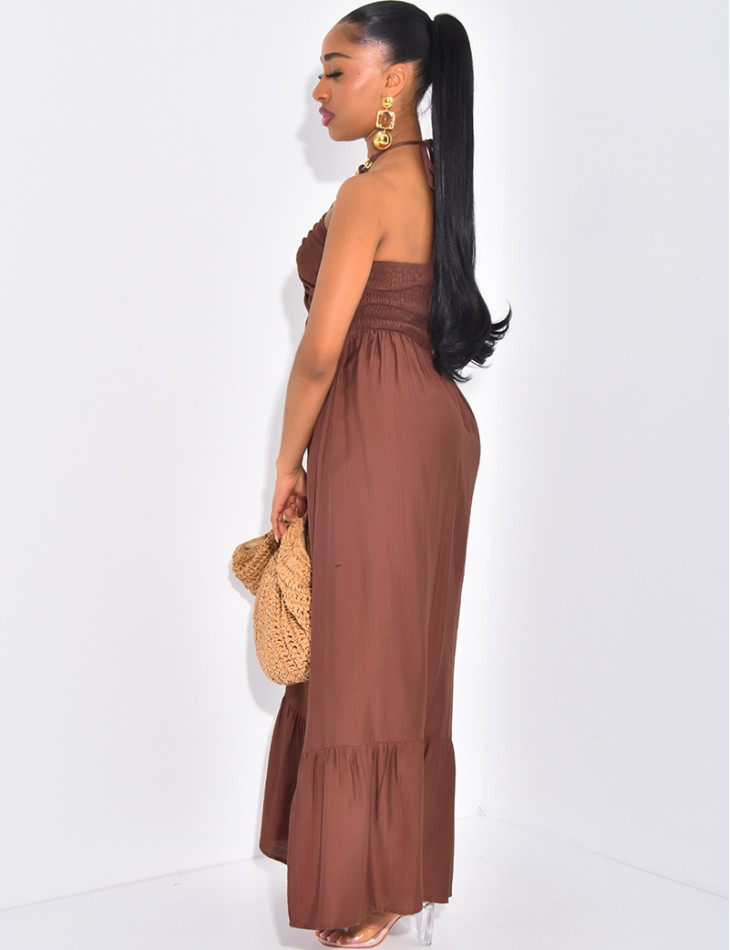 Robe longue évasée à collier intégré