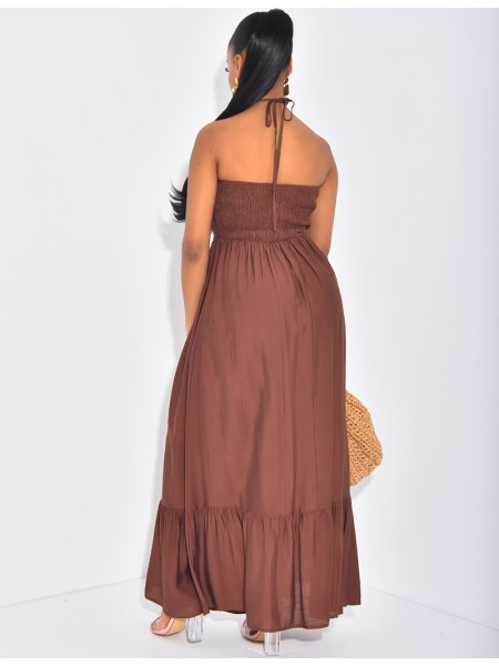 Robe longue évasée à collier intégré