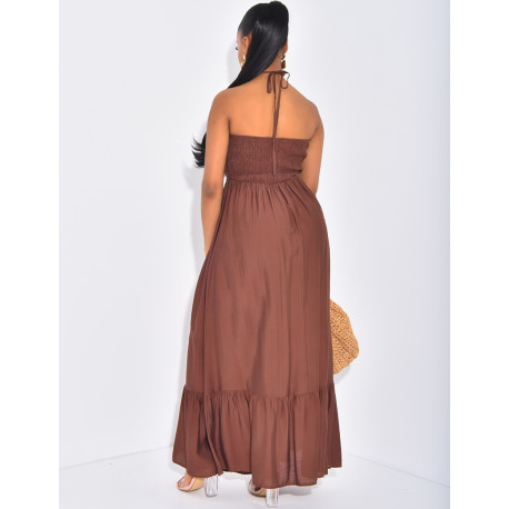 Robe longue évasée à collier intégré