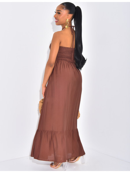 Robe longue évasée à collier intégré