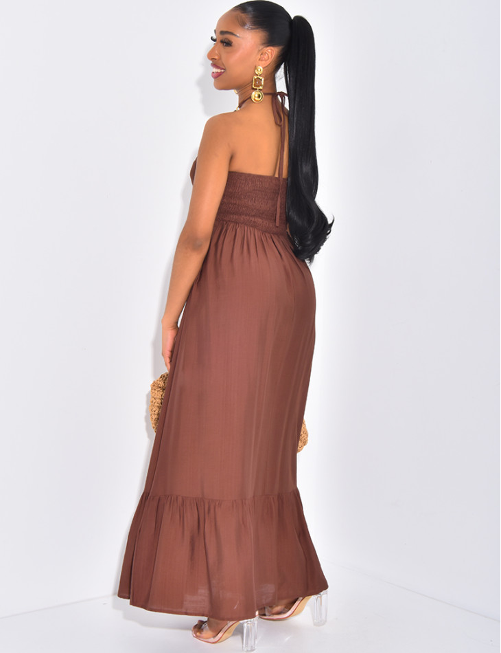 Robe longue évasée à collier intégré