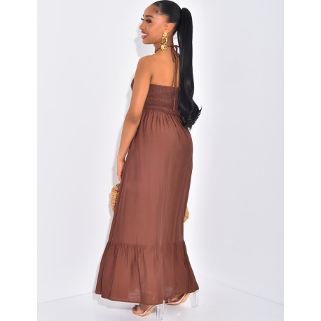 Robe longue évasée à collier intégré