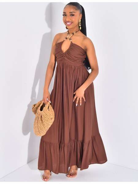 Robe longue évasée à collier intégré