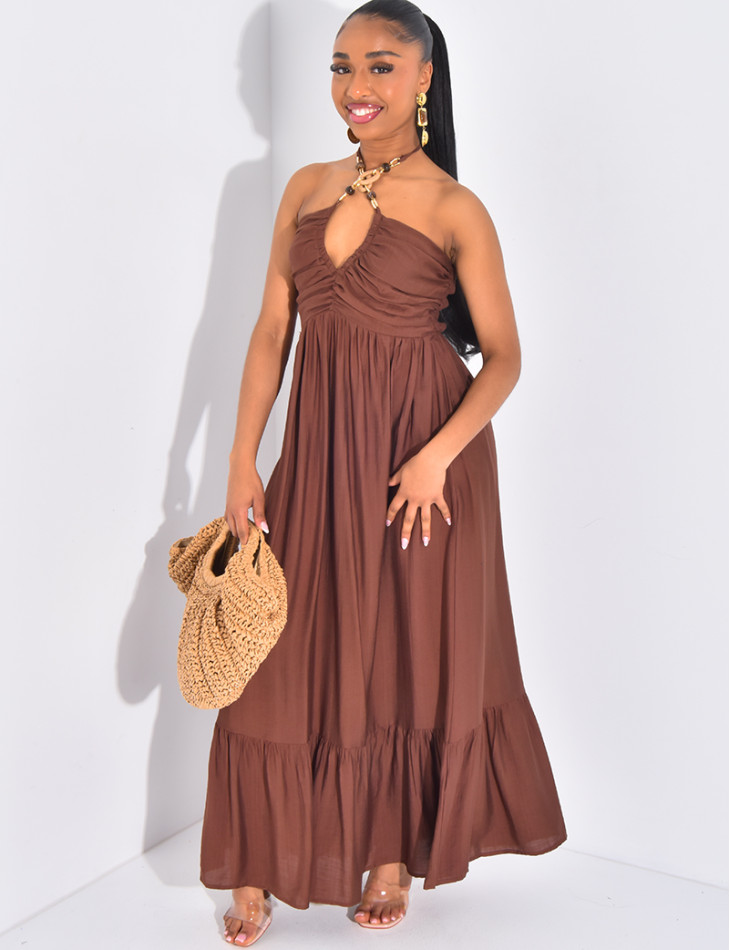 Robe longue évasée à collier intégré