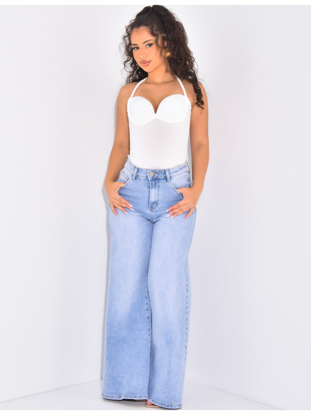 Jenas taille haute coupe wide en tissu stretch