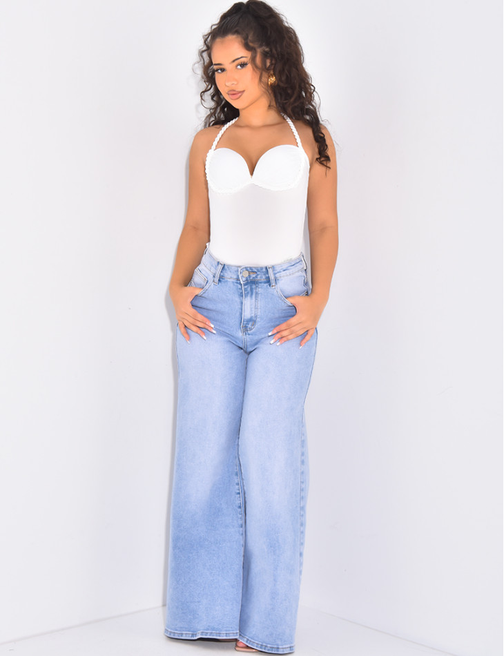 Jenas taille haute coupe wide en tissu stretch