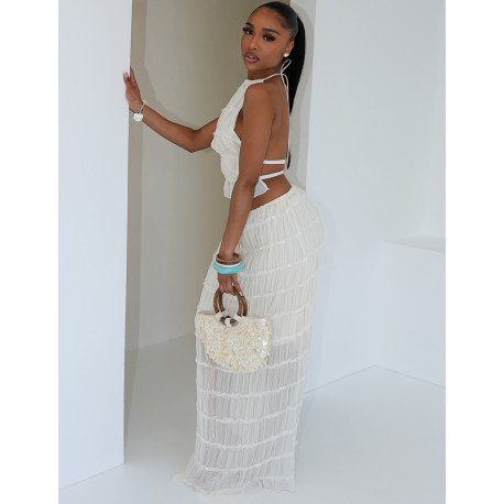 Ensemble croptop dos nu et jupe taille haute froncée