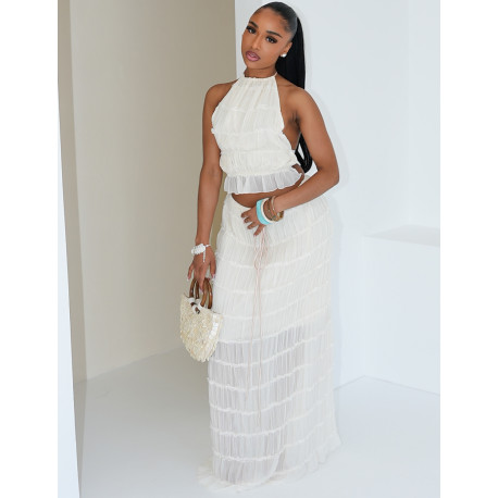 Ensemble croptop dos nu et jupe taille haute froncée