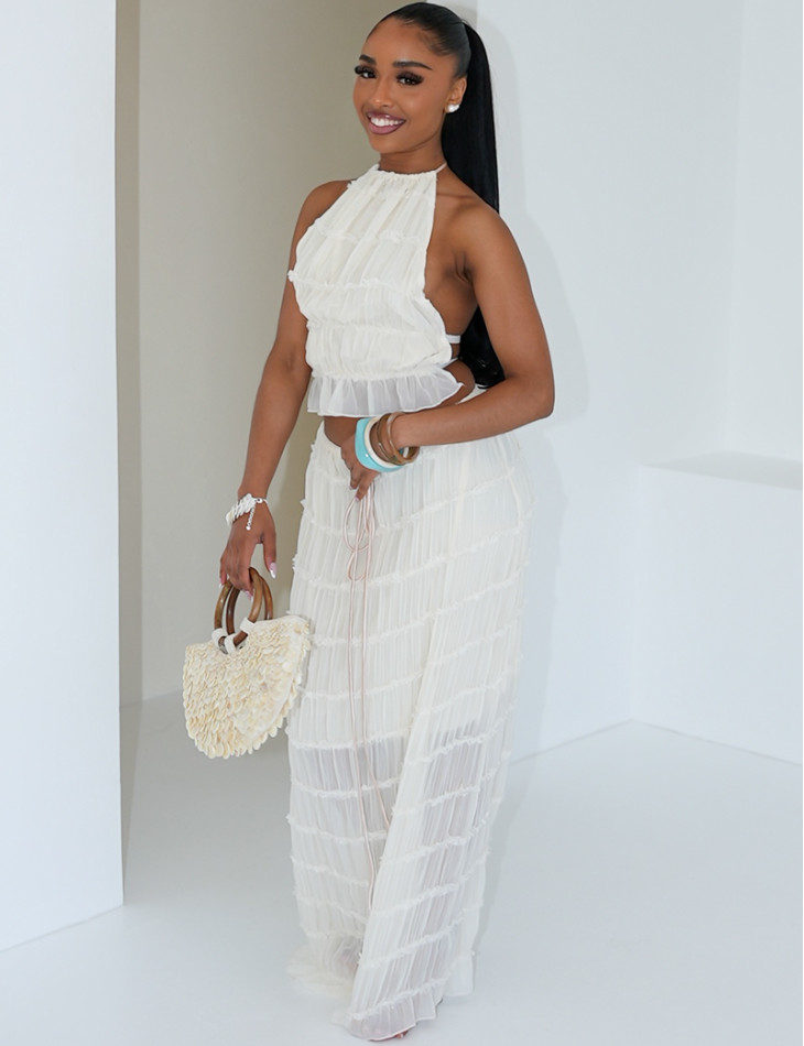 Ensemble croptop dos nu et jupe taille haute froncée