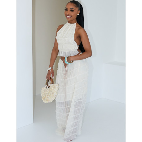 Ensemble croptop dos nu et jupe taille haute froncée