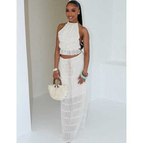 Ensemble croptop dos nu et jupe taille haute froncée