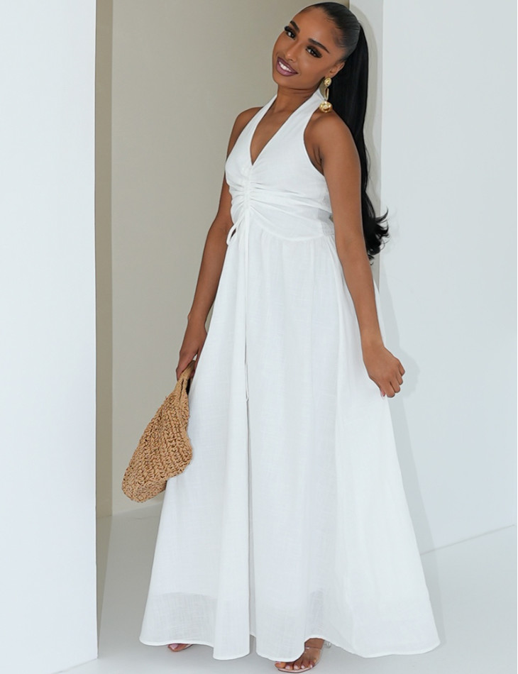 Long cotton backless dress