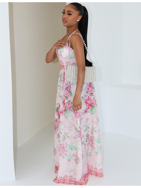 Langes Korsettkleid aus Baumwolle mit Blumenprint