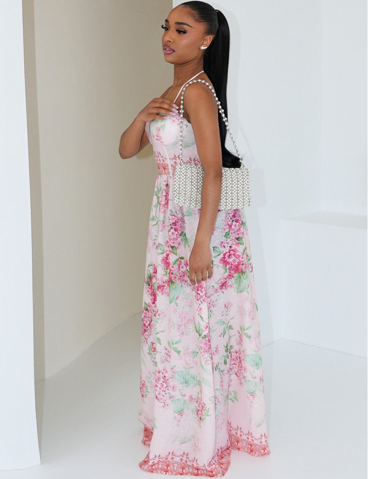 Langes Korsettkleid aus Baumwolle mit Blumenprint