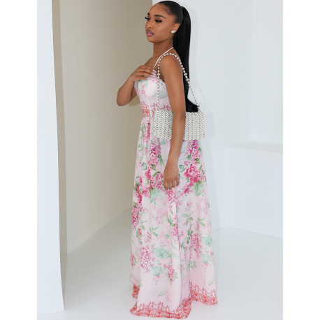 Langes Korsettkleid aus Baumwolle mit Blumenprint