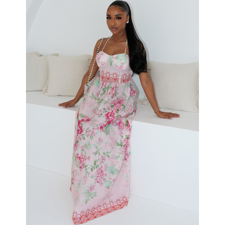 Langes Korsettkleid aus Baumwolle mit Blumenprint