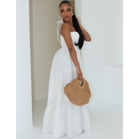 Long flared corset dress in embroidered cotton