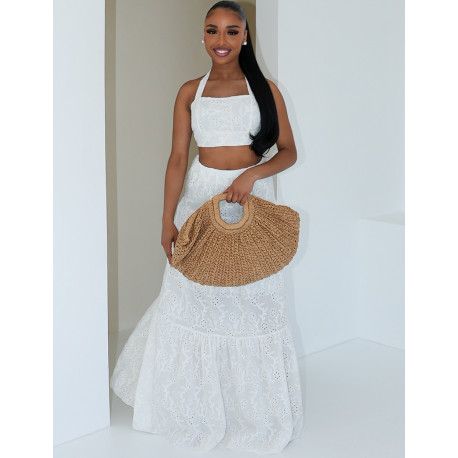 Long skirt and embroidered cotton crop top set