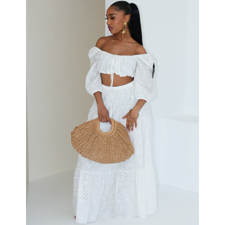 Long skirt and embroidered cotton crop top set