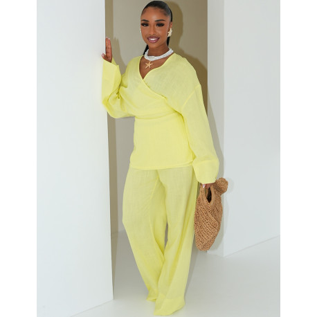 Linen pants and matching wrap shirt set